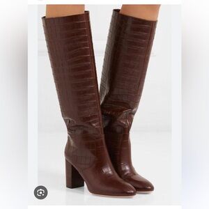 Loeffler Randall Dark Brown ‘Goldy’ Croc-Embossed Heeled Boots